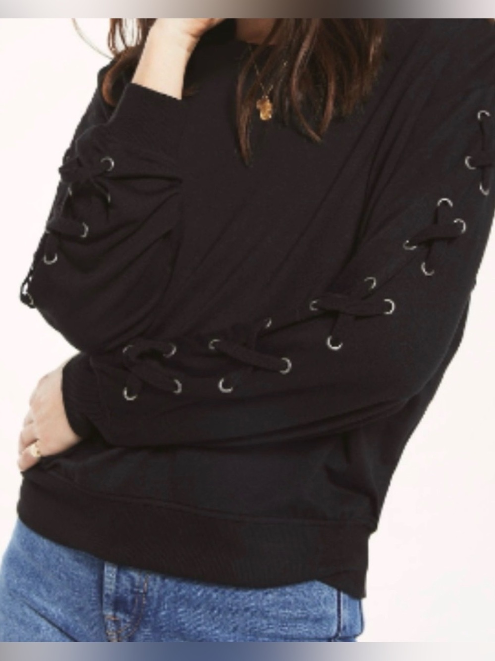 Z Supply Lizzie Crew Lace Up Blouse Top Black Size Small